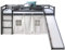 Homestyle4u 1871, Kinderbett 90x200 Grau Kinderhochbett Hochbett mit Rutsche Leiter Vorhang Sterne Holz Kiefer