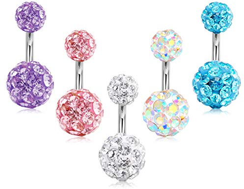 Crdifu 5stk Bauchnabelpiercing mit Stein 14 Gauge 6mm Barbell Set Chirurgenstahl Piercing Bauchnabel Schmuck 1,6mm