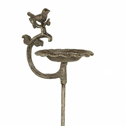 Tuteur Bain d'oiseaux ou Pic de Jardin Coupelle Style Bénitier Mangeoire Bain à Oiseau en Fonte Grise 15x19,50x81cm