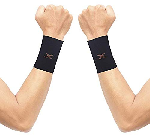 Thx4COPPER Compression Wrist Sleeve-Copper Infused Wrist Support for Men &Women-Improve Circulation and Recovery 1 Pair,Black,M (Pack of 2)