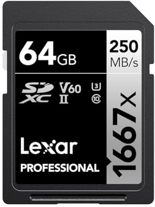Lexar 64GB Professional 1667x SDXC Memory Card, UHS-II, C10, U3, V60, Full-HD & 4K Video, Up To 250MB/s Read, for Professional Photographer, Videographer, Enthusiast (LSD64GCBNA1667)