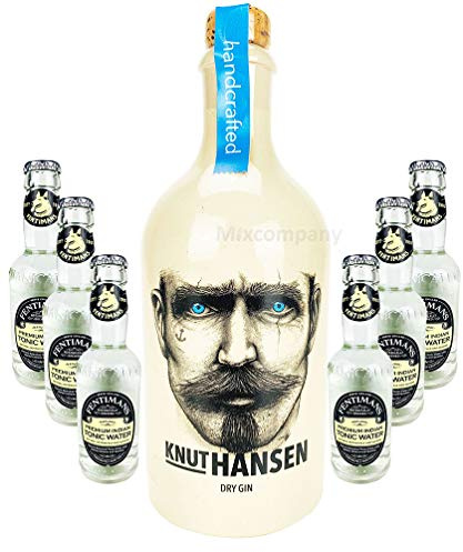 Knut Hansen Hamburg Dry Gin 0,5l (42% Vol)+ 6 x Fentimans Premium Indian Tonic Water 0,2l MEHRWEG Bar Longdrink Cocktail Sammlung Gin Tonic inkl. PFAND- [Enthält Sulfite]