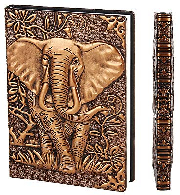 YHH Vintage Notizbuch A5 Hardcover PU Leder Liniert Tagebuch Reisetagebuch Zum Selberschreiben Notizheft Travel Journal Buch Geburtstaggeschenk für Mädchen Männer Kinder Jungen Erwachsene 3D Elefant