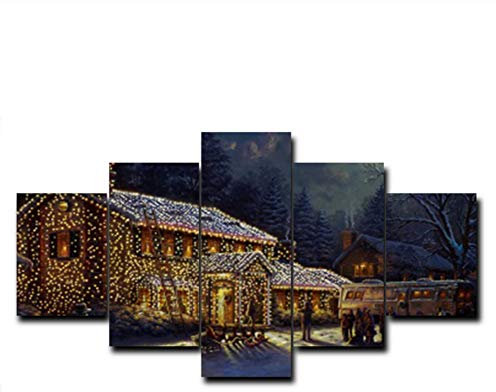 Leinwand Malerei Holzhaus Wand Kunstwerk 5 Panel Poster Drucken Home Wohnzimmer Dekoration-30x40cmx2 30x60cmx2 30x80cm Kein Rahmen
