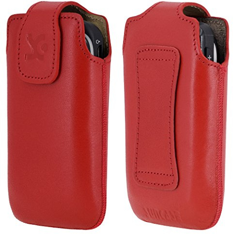 Suncase Original Tasche für/TELME X200 - Emporia TELME X200 / Leder Etui Handytasche Ledertasche Schutzhülle Case Hülle/in rot