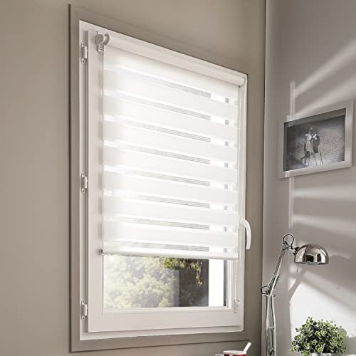 madecostore Double Store Enrouleur Jour Nuit Basic - Blanc - L65 x H160cm - Fixation avec ou sans perçage - Chaînette Blanche