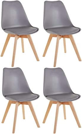 Millhouse Dining Chair with Natural Wood Legs and Cushioned Pad, Contemporary Design for Office, Lounge, and Kitchen (Grey, Set of 4)