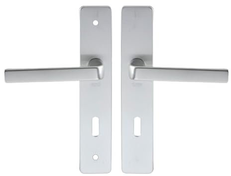 Vachette Set de Poignée de Porte sur Plaque KAZA - Version Clé L pour Porte de Chambre et de Bureau - Entraxe 195 mm - Matériau Aluminium Résistant - Garantie 10 Ans - Finition Argent