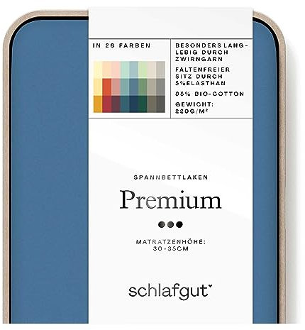 Schlafgut Premium Spannbettlaken 90x190cm bis 100x220cm Blue Mid, Spannbetttuch aus weicher Biobaumwolle