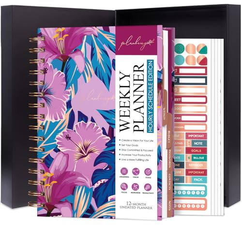 PLANBERRY Stundenplaner, Premium, undatiertes Tagebuch mit Zeitschlitzen für Produktivität und Budget-Organizer, 17,5 x 21,6 cm (Blumenparadies)