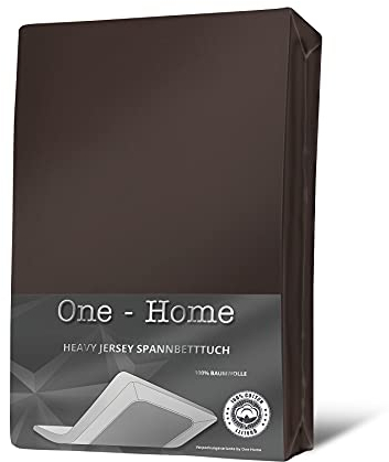 one-home Jersey Spannbettlaken Spannbetttuch weiche Heavy Baumwolle mit Rundumgummizug, Farbe:Braun, Größe:180-200x200 cm Split Topper