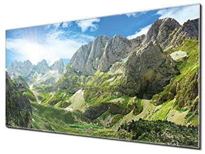 banjado Glas Magnettafel 120x60cm / Magnetwand Glas/Magnetpinnwand als Memoboard Glas/Pinnwand Magnettafel Küche, Büro, Kinderzimmer inkl. 4 Magnete & Montageset - Bergsee Alpen