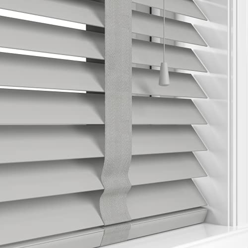 Funky Gadgets Faux Wood Blinds Wooden Grain window Venetian Blind 50mm Horizontal Smooth Slats with Tape White Silver/Grey TRIMMABLE Child Safe (Grey, W120cmxL150cm)