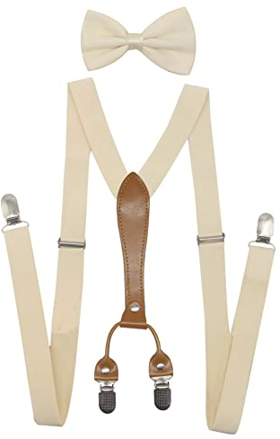Doloise Herren Hosenträger Fliege Set Elastische Y-Form Stil Damen Hosenträger Fliege Für Hochzeit & formelle Veranstaltungen, beige