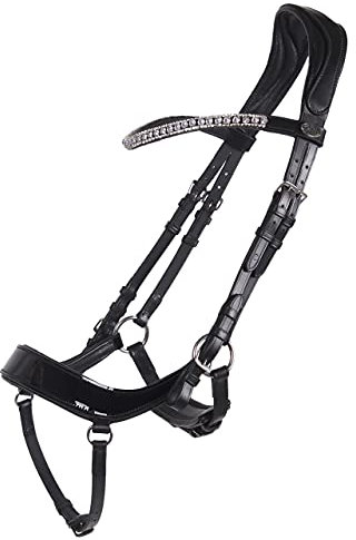 ARBO-INOX Trense Leder Anatomisch Geformt mit Lackdetails Zügel (COB, SCHWARZ)