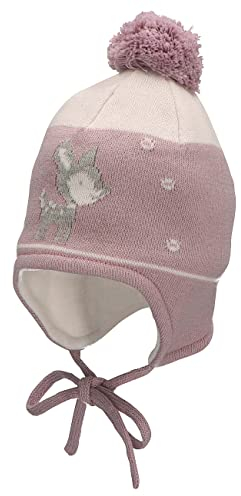 Sterntaler Baby Mädchen Mütze Baby GOTS Bommelmütze Reh Mütze - Mütze Baby, Kappe Kinder - aus Baumwolle mit Bindeband - lila, 39