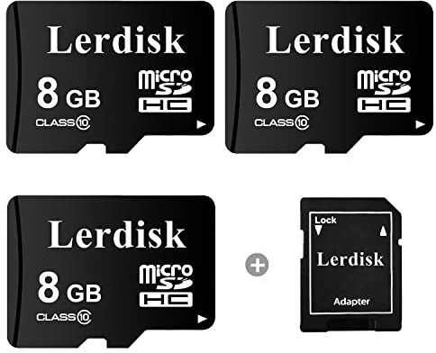 Lot de 3 Cartes Micro SD Lerdisk 8Go Classe 10 U1 | pour caméras embarquées 1080p, appareils Photo, imprimantes 3D, téléphones et lecteurs MP3 (8Gox3)