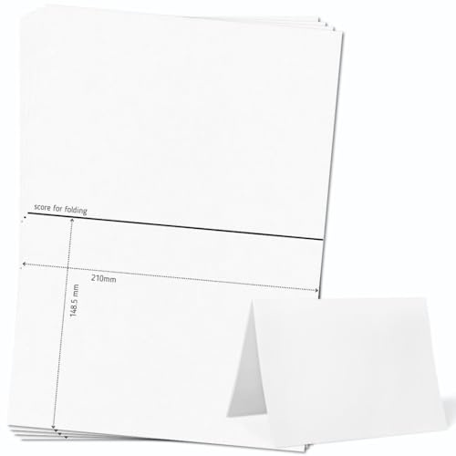 OfficeGear A5-Klappkarten, extra groß, 1-fach [50 Blatt – 50 Stück] – 148,5 × 210 mm – Bedruckbare Tischaufsteller, 250 g/m² – für Hotels, Gastronomie, Events – inkl. Designvorlage