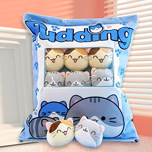 HICAS Nette Snack Kissen Gefüllte Tier Spielzeug, Kawaii Nette Plüsch Puppe Kissen, Pudding Dekorative Abnehmbare Kitty Katze Puppen Kreatives Spielzeug Geburtstag für Teens Mädchen Kinder