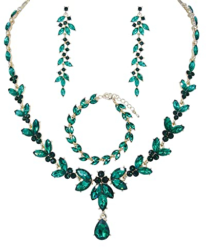 BiBeary Schmuck Set Braut Damen Blatt Blume Hochzeit Statement Halskette lang Ohrhänger Ohrringe Set Party Abschlussball