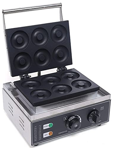fikujap Machine à Donut antiadhésive avec poignée en Acier Inoxydable 1550 W 6 Trous 50~300 °C pour Cuisine Professionnelle