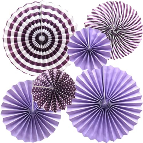 Ruidee 6 Stück Papierfächer Fans Dekoration Hängende Dekoration Dekorative Dekorations für Geburtstag, Hochzeit, Karneval Baby Shower Home Party (Purple)