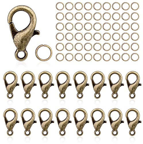 Kettenverschluss, 100 Stück Armband Verschluss mit 200 Biegeringe, Ketten Verschlüsse, Schmuckverschluss, Karabinerverschluss, Verschlüsse für Schmuckherstellung (Kupfer)