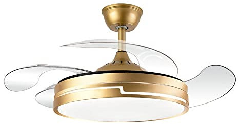 Ventilador de techo con luz 72W | Silencioso motor DC | Aspas retractiles plegables | Lampara ventilador de techo dorado destro
