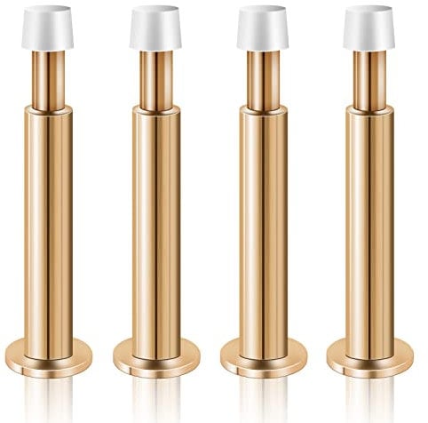 KOLAKO Door Stops, Door Stoppers for Skirtings, 4 Pack Outdoor Patio Long Doorstops Door Holders with Rubber Bumper Heavy Metal Door Stops Wall Mounted, Rose Gold