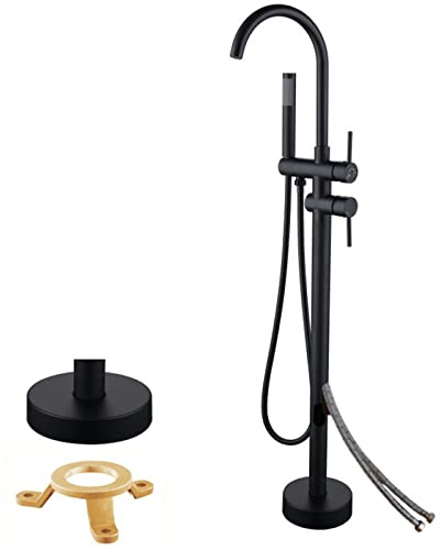 SWHC Freistehende Armatur Badewanne, 2 Modus Standarmatur für Wanne mit Handbrause 360°Drehen Auslauf Bodenstehende Wannenarmatur, Messing Badewannenarmatur