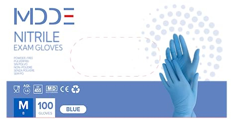 Einweghandschuhe, einmalhandschuhe Nitril handschuhe, untersuchungshandschuhe für medizinische Lebensmittel, puderfrei, latexfrei, hypoallergen (100, Blau, M)