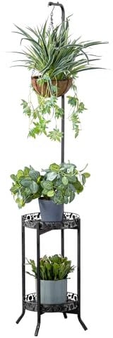 COPREE 2-tier Hanging Plant Stand, Space-Saving Iron Planter Shelves Flower Pot Organizer Rack Multiple Flower Pot Display Holder Shelf Indoor Outdoor Heavy Duty Planter Shelving Unit