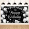 Koliphy Geburtstag Banner, Happy Birthday Banner Deko Geburtstagsdeko für Männer Frauen, Stoff Geburtstagsbanner Dekoration Drinnen und Draußen, Silber Schwarz