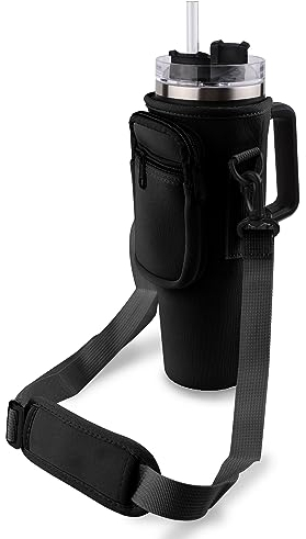 PEUTIER Wasserflaschen Tragetasche für Stanley, Wasserflaschenhülle mit Tasche und Schultergurt, Wasserflaschenträger, Wasserflaschenhalter Kompatibel mit Stanley 30/40oz Tumbler (Schwarz)