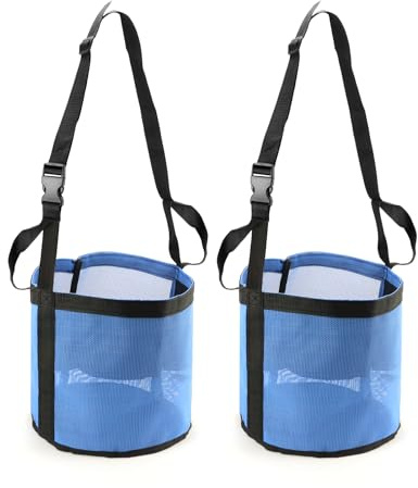 QWORK 2 Pack Horse Feed Bag for Grain - Durable Mesh Grain Feeder with Adjustable Strap, Comfortable Neck and Nose Pad Horse Muzzle Feed Bag, for Feeding Grain, Powder, Supplements, Blue