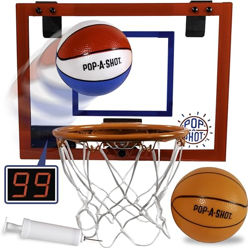 Pop-A-Shot Super Slam Over The Door Mini Basketball Hoop for Adults | 2 Included Basketballs and Pump | Built for Dunks | Breakaway Rim | Shatter Resistant Backboard | 17x12.5 Inches