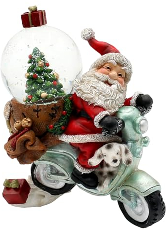 Dekohelden24 Schneekugel Weihnachtsmann auf Roller - Motorrad, L/B/H/Ø Kugel 11 x 6 x 11 cm Ø 4,5 cm