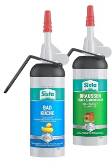 SISTA BAD KÜCHE weißer, schimmelresistent ausgestatteter Dichtstoff (1x100ml) Spender und SISTA DRAUSSEN Füllen & Ausbessern, transparenter Dichtstoff (1x100ml) Spender
