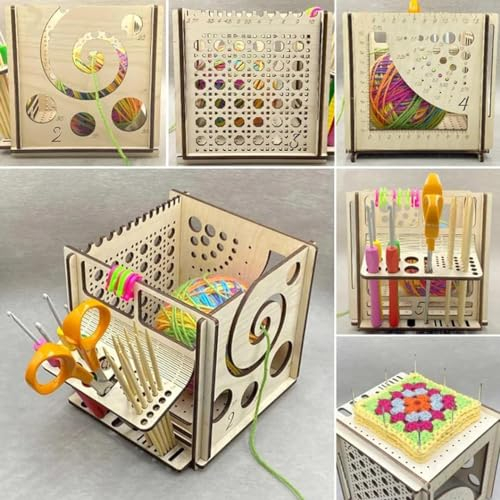 Cuenco de madera para lana todo en uno, organizador de bolsas de ganchillo, cuenco de madera para lana, herramienta multifuncional para tejer, caja multifuncional para guardar lana para tejer (2)