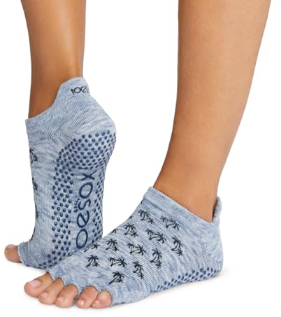 toesox Low Rise Half Toe Grip Socks - Rutschfeste Pilates-Socken für Damen und Herren, Barre & Yoga Grip Socken, Ballett Zehenlose Socken, Blau (Deep Sea), Medium