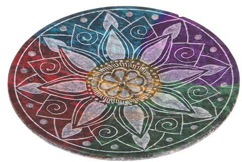 GURU SHOP Porte-encens indien, diamètre 10 cm, en stéatite, assiette arc-en-ciel, motif mandala 2, multicolore