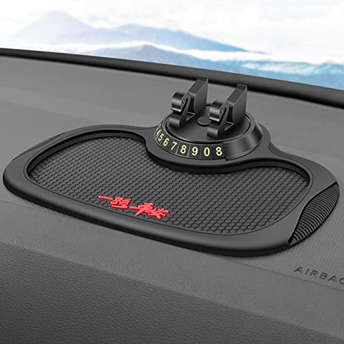 Multifunction Car Anti-Slip Mat,3 In 1 Car Dash Organizer with Parking Number Plate,ABS Pad Holder with Universal Cell Phone Holder,Removable Instrument Panel Bracket,Car Dashboard Mat for Phone,Keys