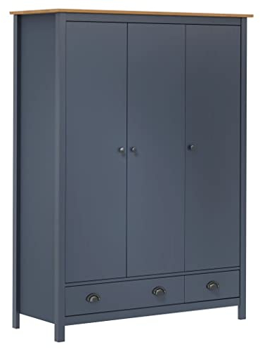 AUUIJKJF Home Outdoor Others3-türiger Kleiderschrank Hill Grey 127x50x170 cm Kiefer Massivholz
