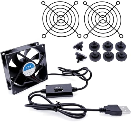 JZK Ventilador USB de 80 mm con control de múltiples velocidades y panel de metal que protege los ventiladores de refrigeración para electrodomésticos/cajas de PC/fuentes de alimentación/dispositivos