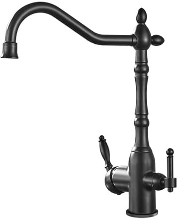 XJTNLB Robinet 3 Voies pour Osmoseur Noir Rétro Robinet Mitigeur Cuisine avec 2 Sorties Rotatif à 360° Mitigeur Evier pour Filtre à Eau