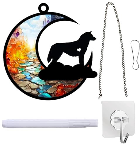Bunte Acryldekoration Haustier Hanging Decoration Acryl-Fensterschmuck Auf Mond Erinnerungsgeschenk zum Aufhängen Stained Glass Window Hanging Decoration Fensterdeko zum Hängen(Wolf)