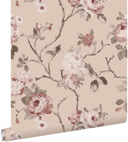 papier peint fleurs vintage rose 53 cm x 10.05 m - ESTAhome