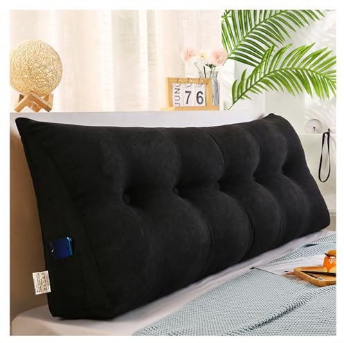 CJJZFO Lesekissen für Bett Und Sofa, Stützkissen Rücken Bett, Kissen Bett Rückenlehne, Lendenkissen Bett, Rückenkissen für Sofa, Kordsamt Keilkissen Sofa(Schwarz,150 * 50 * 20cm)