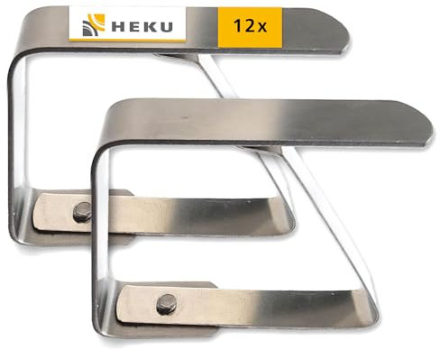 Heku Tischdeckenklammern 12 Stück - Tischklammern Outdoor Tischtuchklammern für Gartentische, Tischklemme für Biertische - Tischdeckenclips für draußen und drinnen