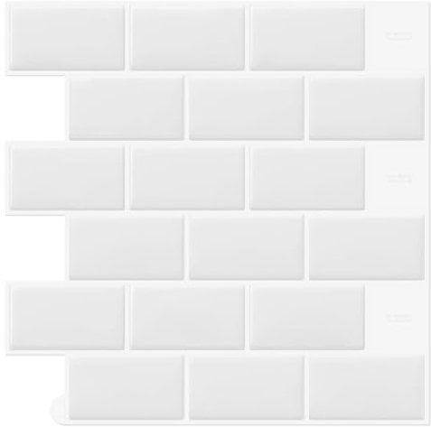 DEWOO 10-Stück Fliesenaufkleber Klebefliesen Wandfliesen Metro Vinyl Fliesen Selbstklebend Fliesenfolie Weiß Fliesenfolie Küche Bad (30,5 x 30,5 cm)